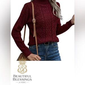 Shein Women's Burgundy Cable Knit Sweater
